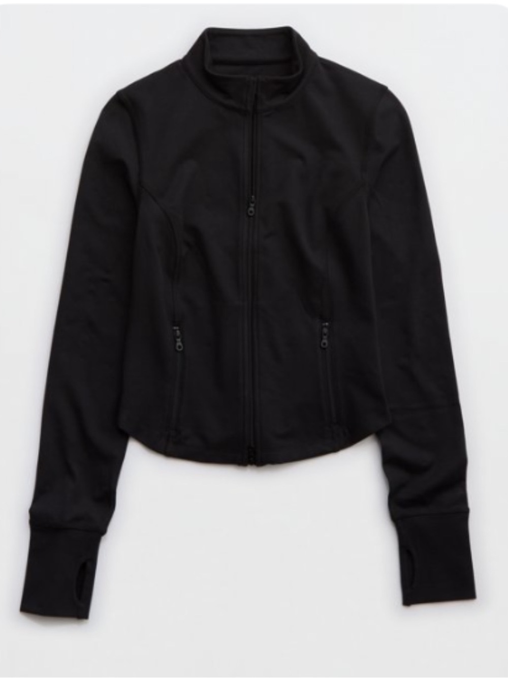 OFFLINE by aerie The Hugger Double-Zip Jacket Black Thumbholes Activewear Fitted